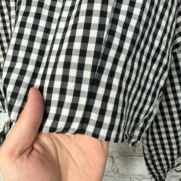 Greylin Millie Blouse Gingham Plaid Checker Top Tie Front Shirt Black White S - Picture 5 of 10